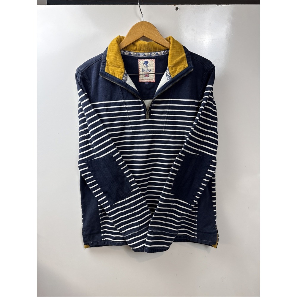 FatFace Sweatshirt Mens Small Blue Striped Airlie 1/4 Zip Heavyweight Nautical